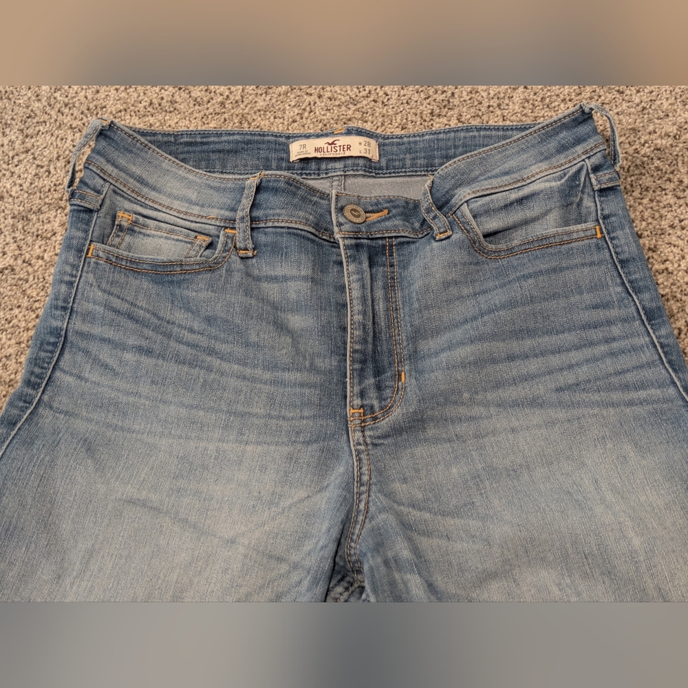 Women's Hollister Sz 7R Denim Blue Jeans 28x31 High Rise Distressed Skinny Pants - Picture 7 of 16